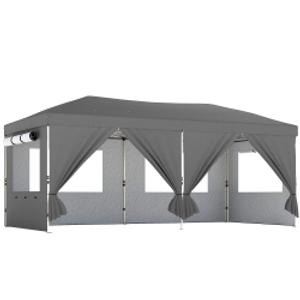 Outsunny Cenador Plegable 3x6 m con Altura Ajustable UV50+, 590x297x285 cm, Gris Oscuro