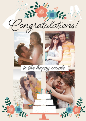 Moonpig Typographic Floral Design Congratulations To The Happy Couple Wedding Photo Upload Card