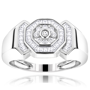 10K Gold Round and Baguette Diamond Men's Ring 0.95ct