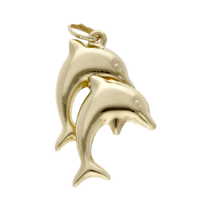 Pre-Owned 9ct Yellow Gold Hollow Double Dolphin Charm Pendant
