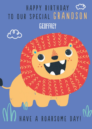 Moonpig Bright Fun Illustration Of A Cute Lion Happy Birthday To Our Special Grandson Card