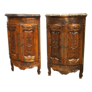 Pair of Sculpted Antique Walnut Corner Cabinets From Provence, France, C. 1900