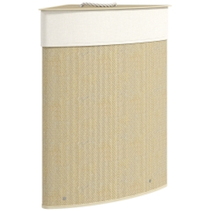 HOMCOM Cesto de Ropa de Bambú 55L, Cesto Triángulo con Bolsa Desmontable y Lavable, Tapa, Asa, 35x35x60cm, Natural
