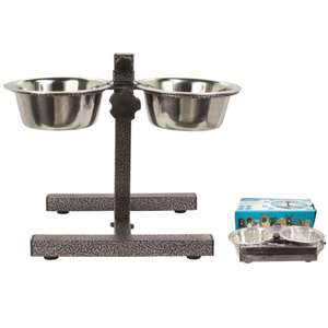 Ashley Stainless Steel Adjustable Double Diner Dog Bowl Set I 900ml