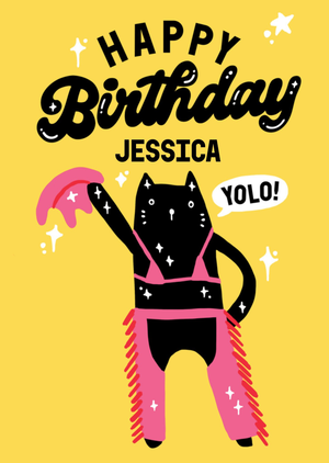 Moonpig Yolo Illustrated Cowgirl Cat Birthday Card