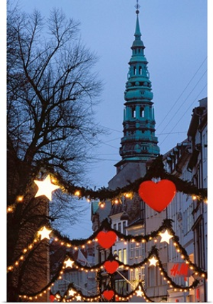 Denmark, Copenhagen, Christmas descorations along Stroget street