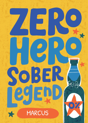 Dotty Black Zero Hero Sober Legend Typographic Sobriety Congratulations Card