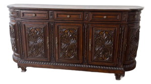 Late 20th Century Ornate Hand-Carved Wood Credenza Sideboard — Spanish Colonial Style
