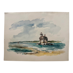 Henry Emil Salloch Original Watercolor on Paper Offshore Light, 1956.