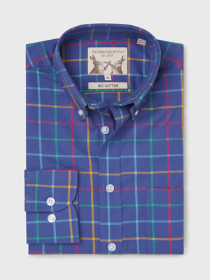 Blue Button Down Check Colourful Tattersall Cotton Shirt