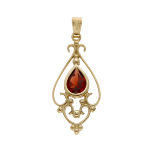 Pre-Owned 9ct Yellow Gold Scroll Style Garnet Pendant