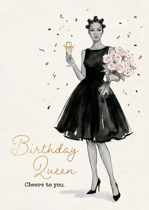 Moonpig Birthday Queen Fashion Illustration Woman With Bouquet Card