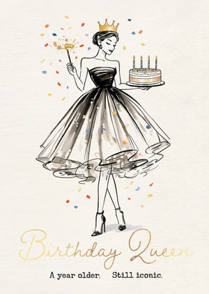 Moonpig A Year Older Still Iconic Illustrated Fashion Woman Birthday Card
