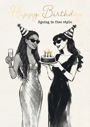 Moonpig Ageing In Fine Style Illustrated Women Birthday Card