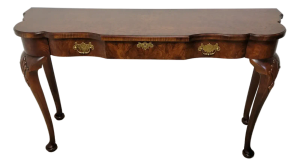 Hekman Oyster Burl Console Table With Queen Anne Legs, Burl Walnut Hall Table
