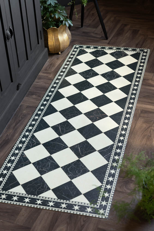 Monochrome Marble Tile Effect Durable Runner