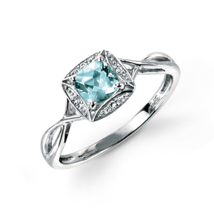 9ct White Gold Aquamarine & Diamond Twist Ring