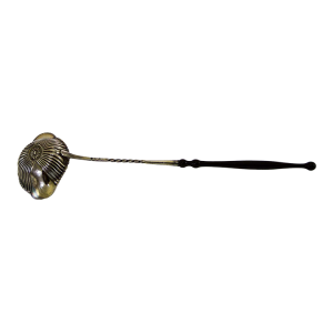 Antique Sterling Silver Gilt Punch Ladle Woden Handle, Fluted Oval Bowl.