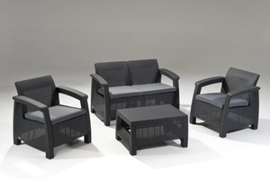 Salon de jardin Corfu 4 places et table basse - Graphite