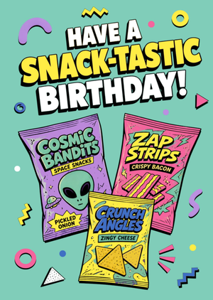 Moonpig Have A Snack-Tastic Birthday Cartoon Crisp Packets Card