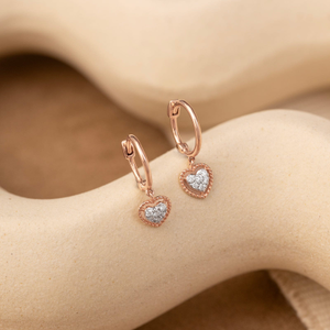 Dangling Heart Diamond Hoop Earrings