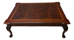 Flame Mahogany Ball & Claw Chippendale Style Cocktail Table Attributed to Thomasville
