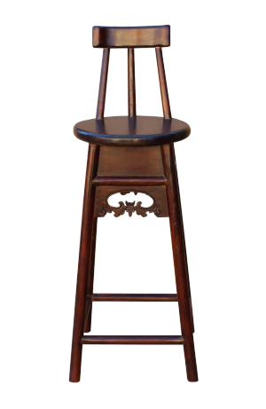 Handmade Chinese Dark Brown Solid Elm Wood Bar Stool With Back