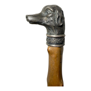 Antique 19th Century Handmade 800 Sterling Silver Wood Dog Walking Stick Cane