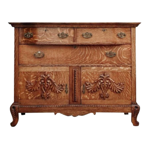 Antique Hard Carved Tiger Oak Sideboard