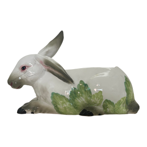 1980s Large Italian Ceramic Rabbit With Cabbage Planter Cachepot