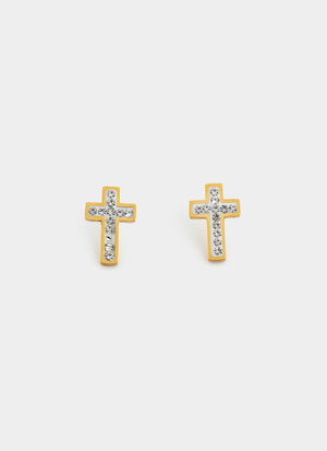 Vendetta Icy Square Cross Earring - 18K Gold Plated