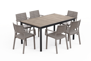 Signature Porto Dining Table + Metaline Dining Chair, Set of 6 - Cappuccino