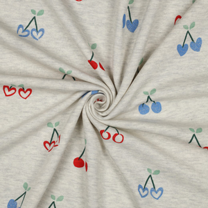 Tissu sweat mélangé glitter cerises - Écru
