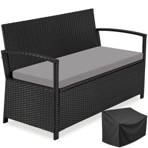 Panchina da giardino in rattan «Vecchia» a 2 posti, resistente alle intemperie, con vano portaoggetti