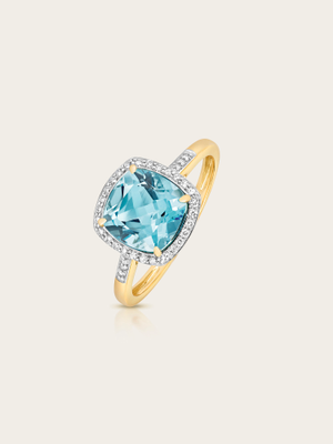 Eila Natural Light Swiss Blue Topaz & Diamond 9K Yellow Gold Cocktail Ring