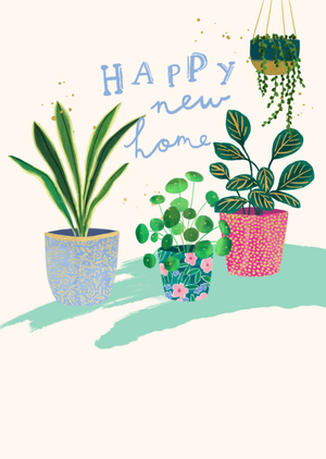 Paperlink Colourful Illustrated Potted Plants New Home Card