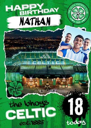 Moonpig Celtic Football Club Torn Paper Photo Upload 18th Birthday Card