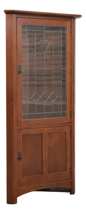 Stickley Mission Oak Leaded Glass Corner Cabinet