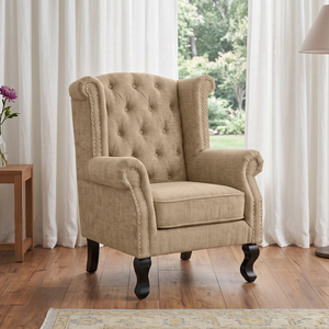 Nutmeg Brown Chenille Fireside Henley Wingback Armchair with Buttons