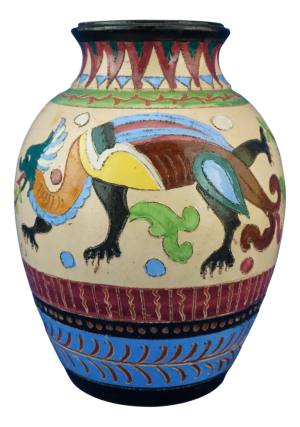 Vintage Ceramic Vase with Dragons from Dante Milanis Factory, 1940s