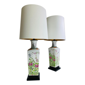 Elegant Hand, Painted Chinese Export Pottery Table Lamps/a Pair