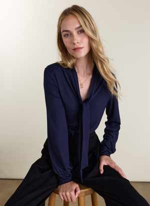 Carina Tie Neck Blouse - UK 12 | EU 38 | US 08 / Navy