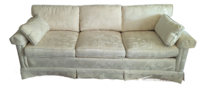 Cream Ethan Allen 1980 Roll Arm Skirted Sofa