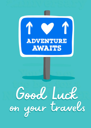 Moonpig Adventure Awaits Illustrated Road Sign Travel Good Luck Card