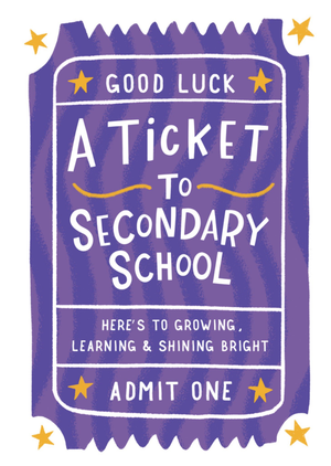 Dotty Black A Ticket To Secondary School Hand Drawn Good Luck Card