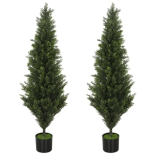 HOMCOM Set of 2 Decorative Artificial Plants Cypress in Weighted Pot, Fake Plant with 1092 Leaves, 120 cm