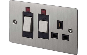 Double Pole Cooker Control Unit Satin Stainless Steel Plate