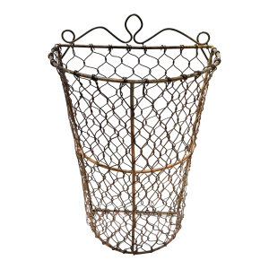 Tall Slender Vintage French Wire Wall Basket Planter - Flat Back