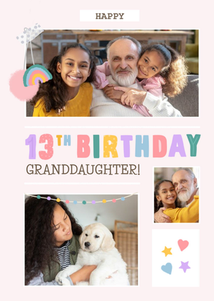 Moonpig Picture Frames With Colourful Typography Granddaughter's Thirteenth Photo Upload Birthday Card