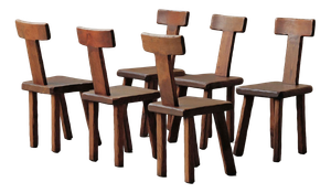 Vintage Brutalist Handcrafted Chestnut Chairs, France, 1970, Set of 6